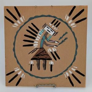 Navajo Sand Painting Female Yei Artist Signed 12 x 12 Board Native Southwest Art